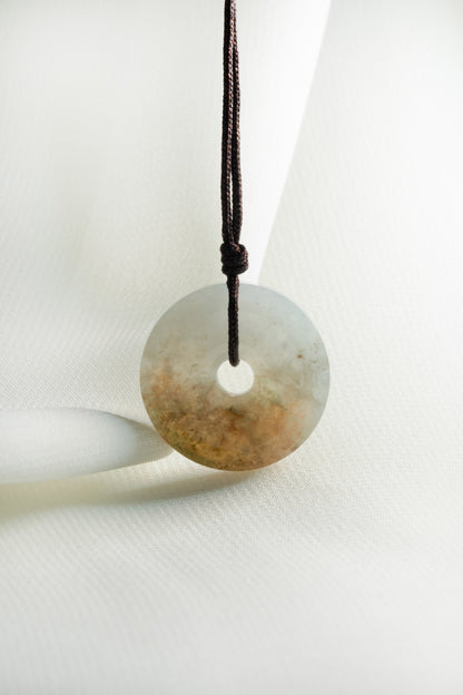 Brownish Yellow Jadeite Zen Doughnut with White Patches