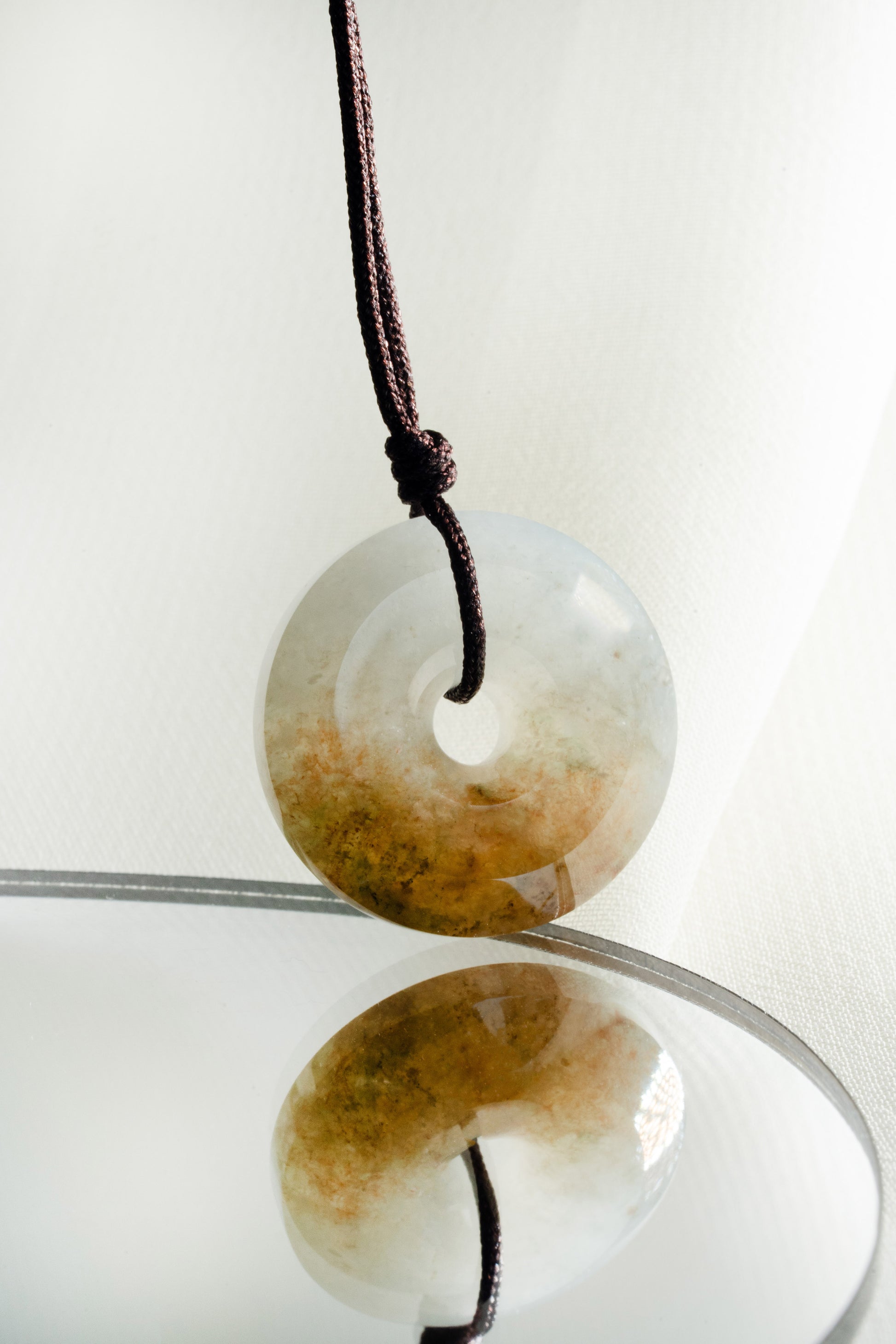 Brownish Yellow Jadeite Zen Doughnut with White Patches