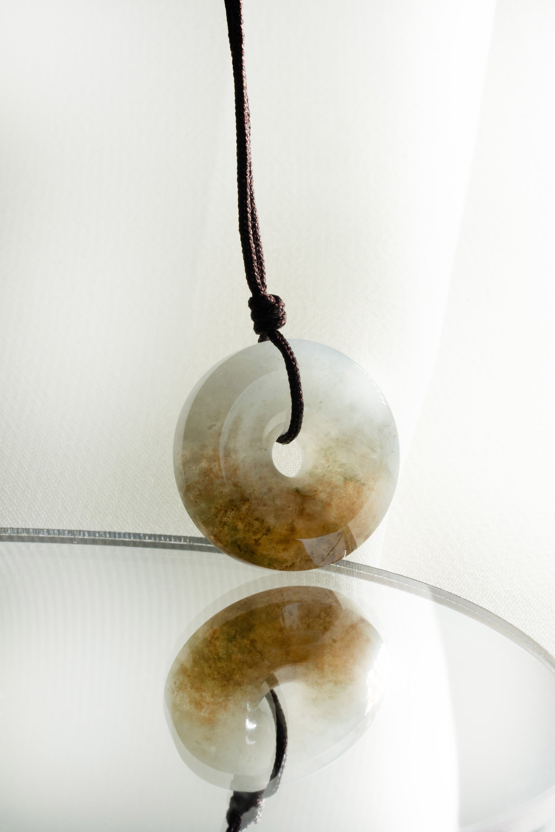 Brownish Yellow Jadeite Zen Doughnut with White Patches