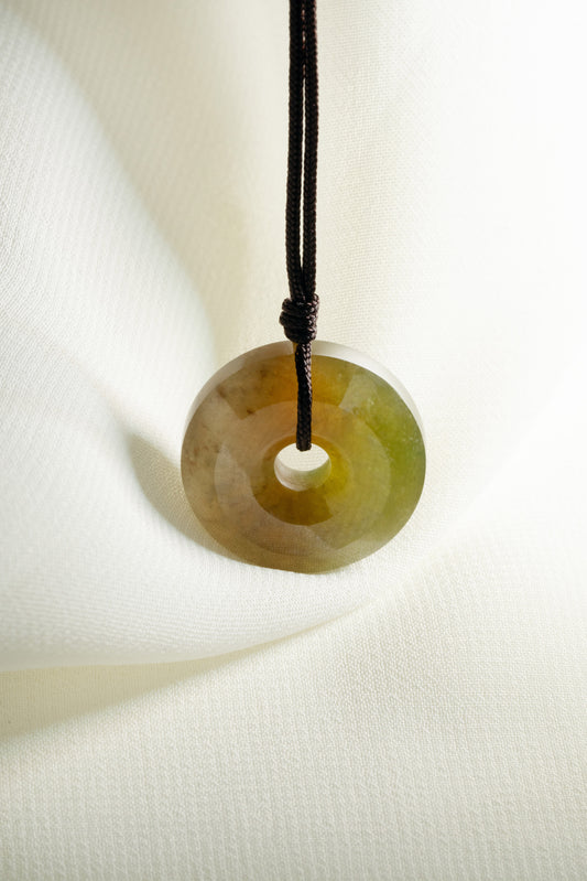 Brownish Yellow Jadeite Zen Doughnut with Bluish Green patches