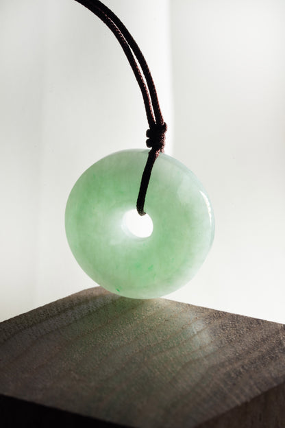 Pale Green Jadeite Zen Doughnut with Bright Green patches
