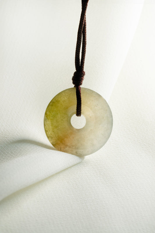 Brownish Yellow Jadeite Zen Doughnut with White patches