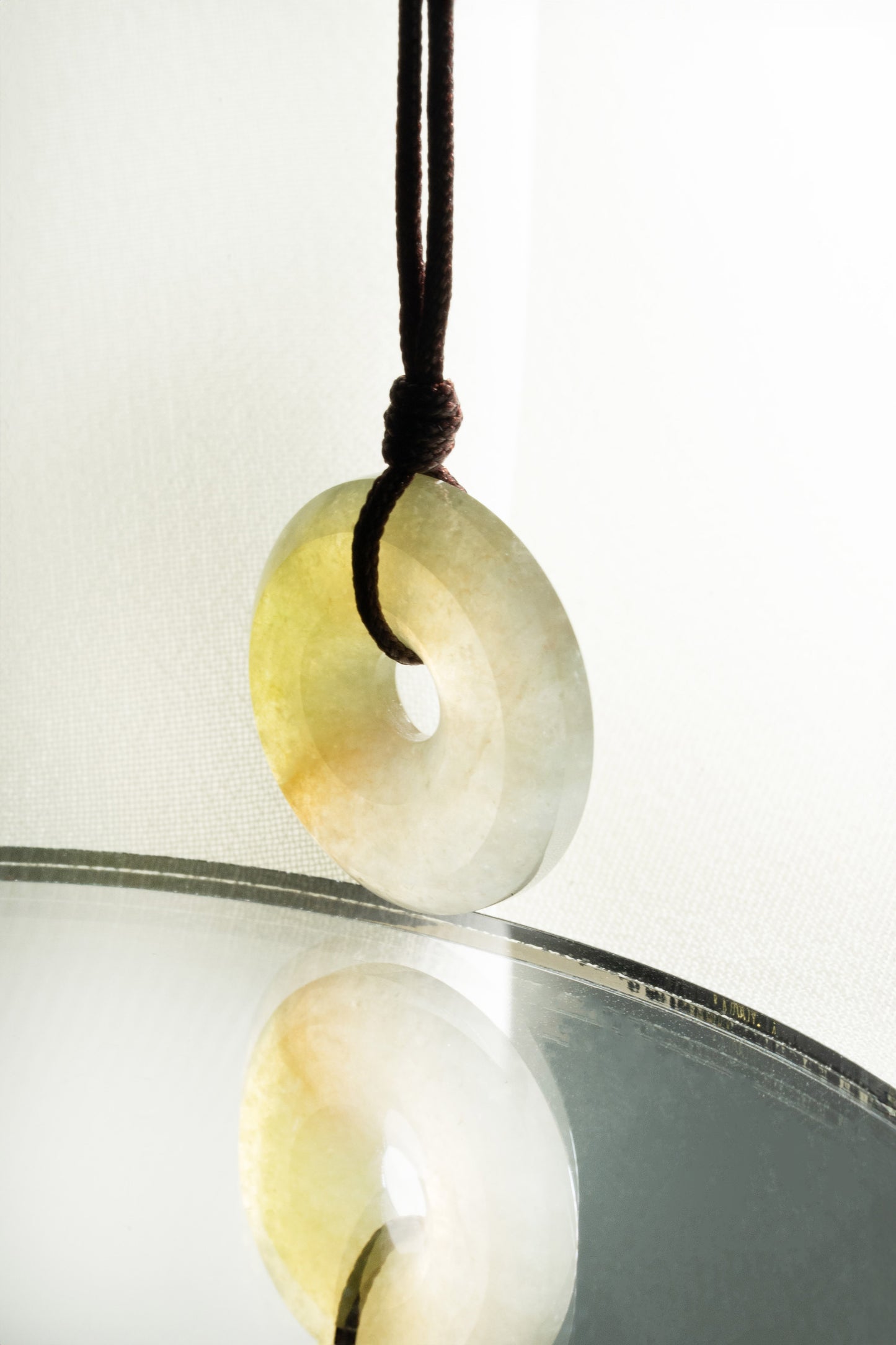 Brownish Yellow Jadeite Zen Doughnut with White patches