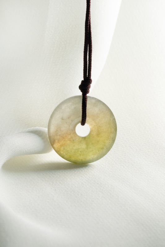 Brownish Yellow Jadeite Zen Doughnut with White patches