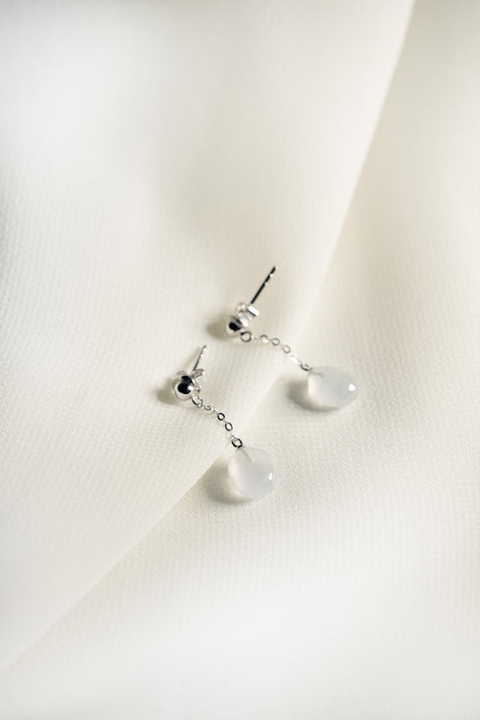 White Jadeite Earring with 18K White Gold