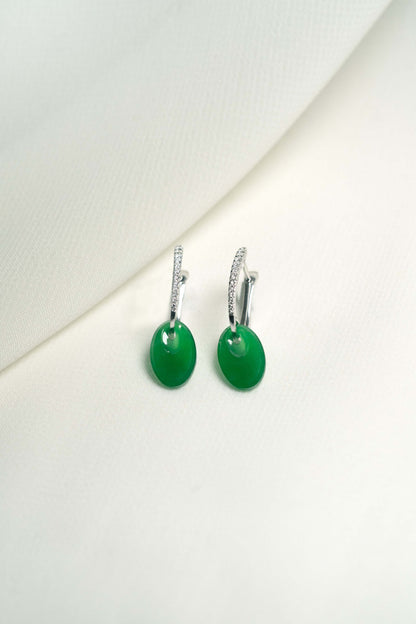 Bright Green Jadeite Earrings with Natural Diamonds and 18K White Gold