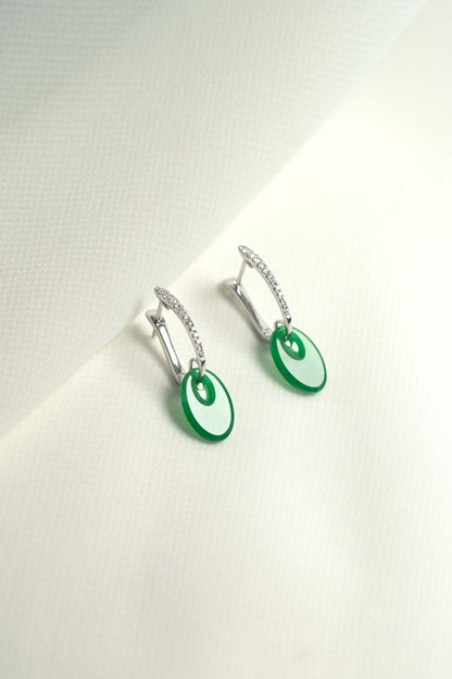 Bright Green Jadeite Earrings with Natural Diamonds and 18K White Gold
