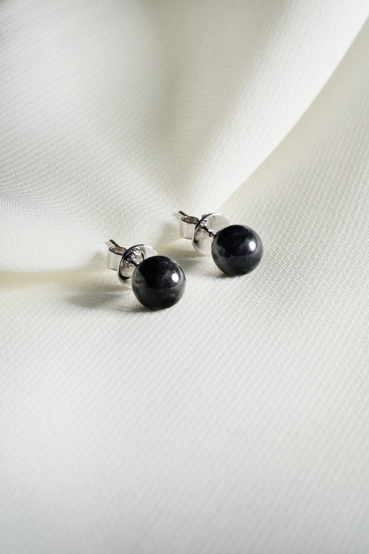 Black Jadeite Earring with grey patches with 18K White Gold