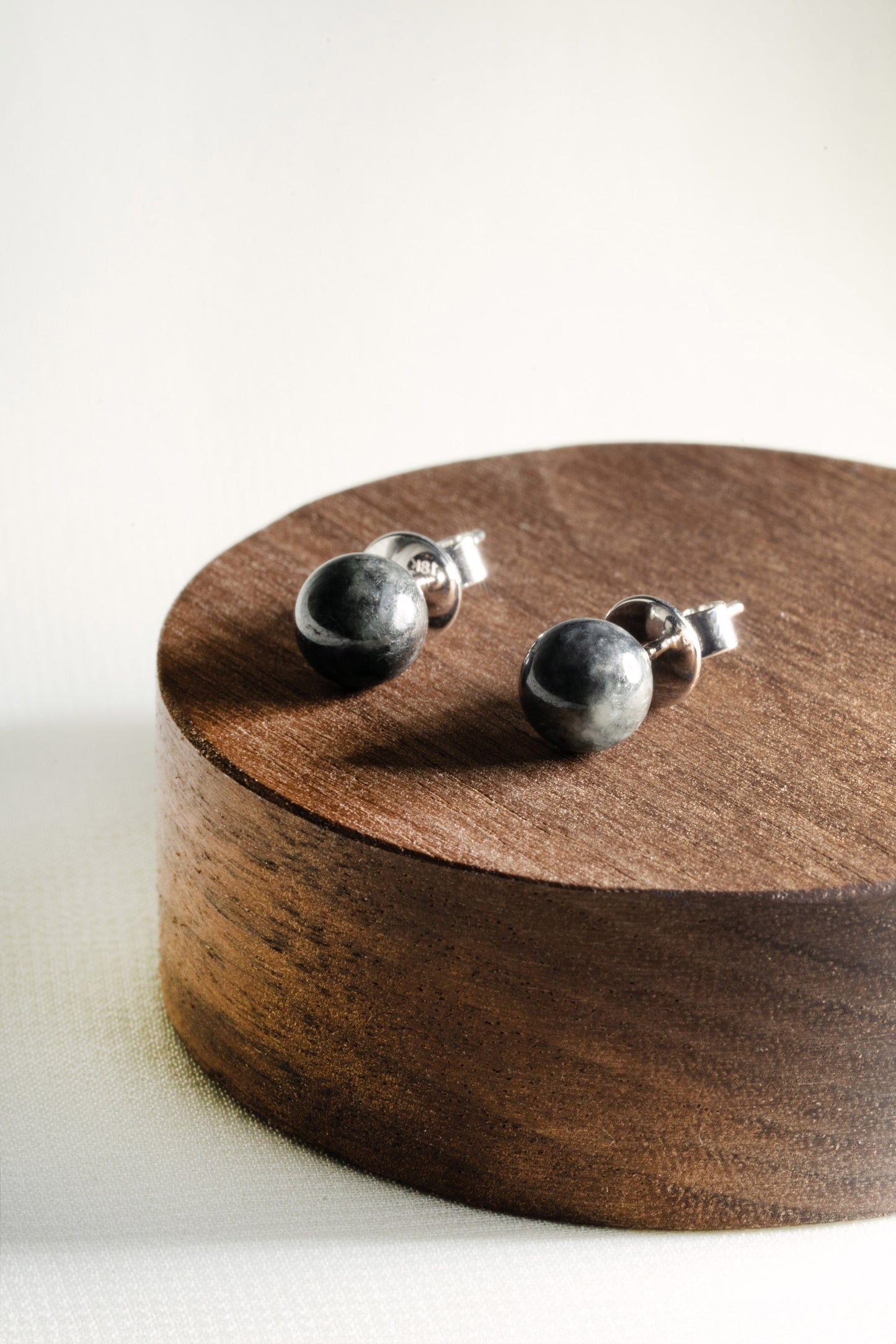 Black Jadeite Earring with grey patches with 18K White Gold