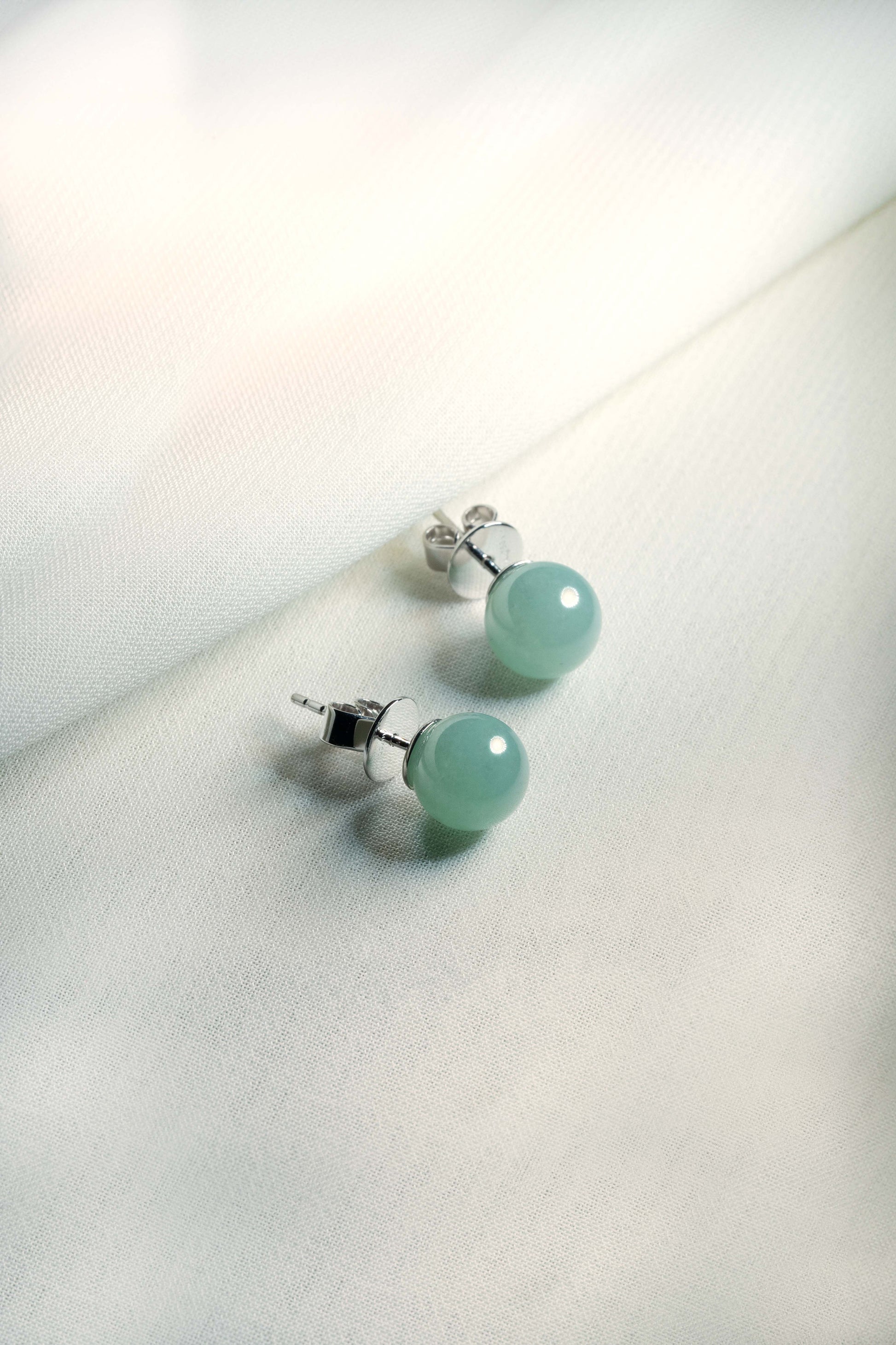 Light Green Jadeite Earrings with 18K White Gold