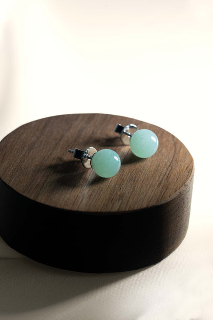 Light Green Jadeite Earrings with 18K White Gold