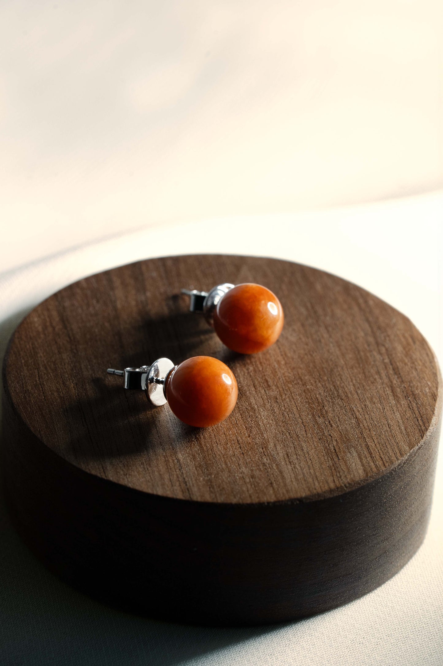Brownish Red Jadeite Earring with Brownish Yellow Patches with 18K White Gold