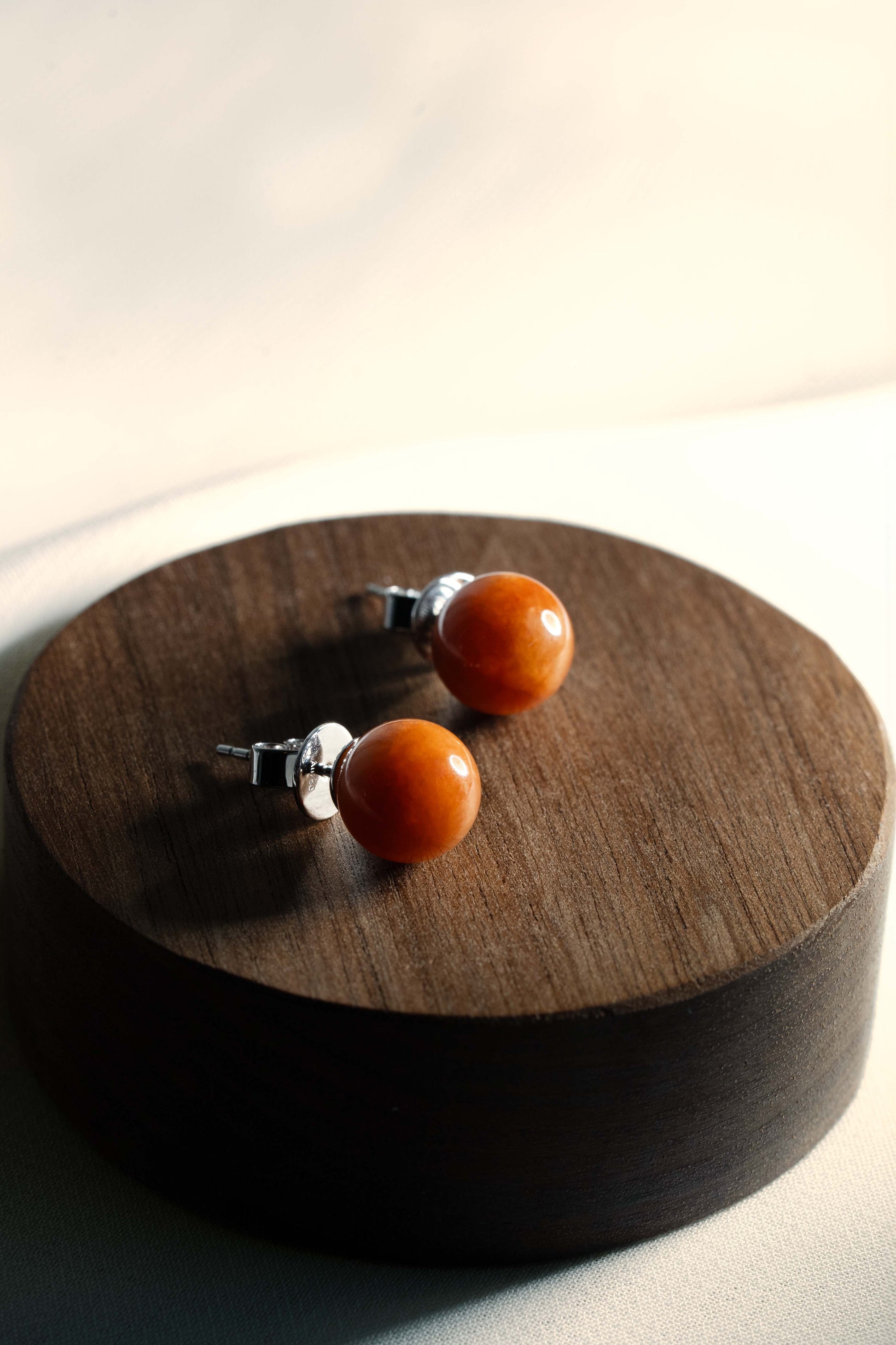 Brownish Red Jadeite Earring with Brownish Yellow Patches with 18K White Gold