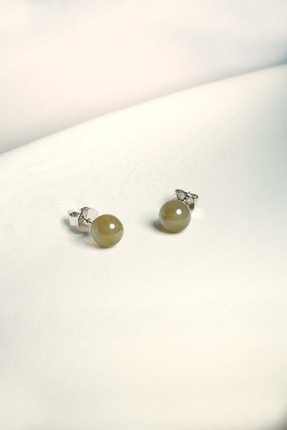 Brownish Yellow Jadeite Earrings with 18K White Gold