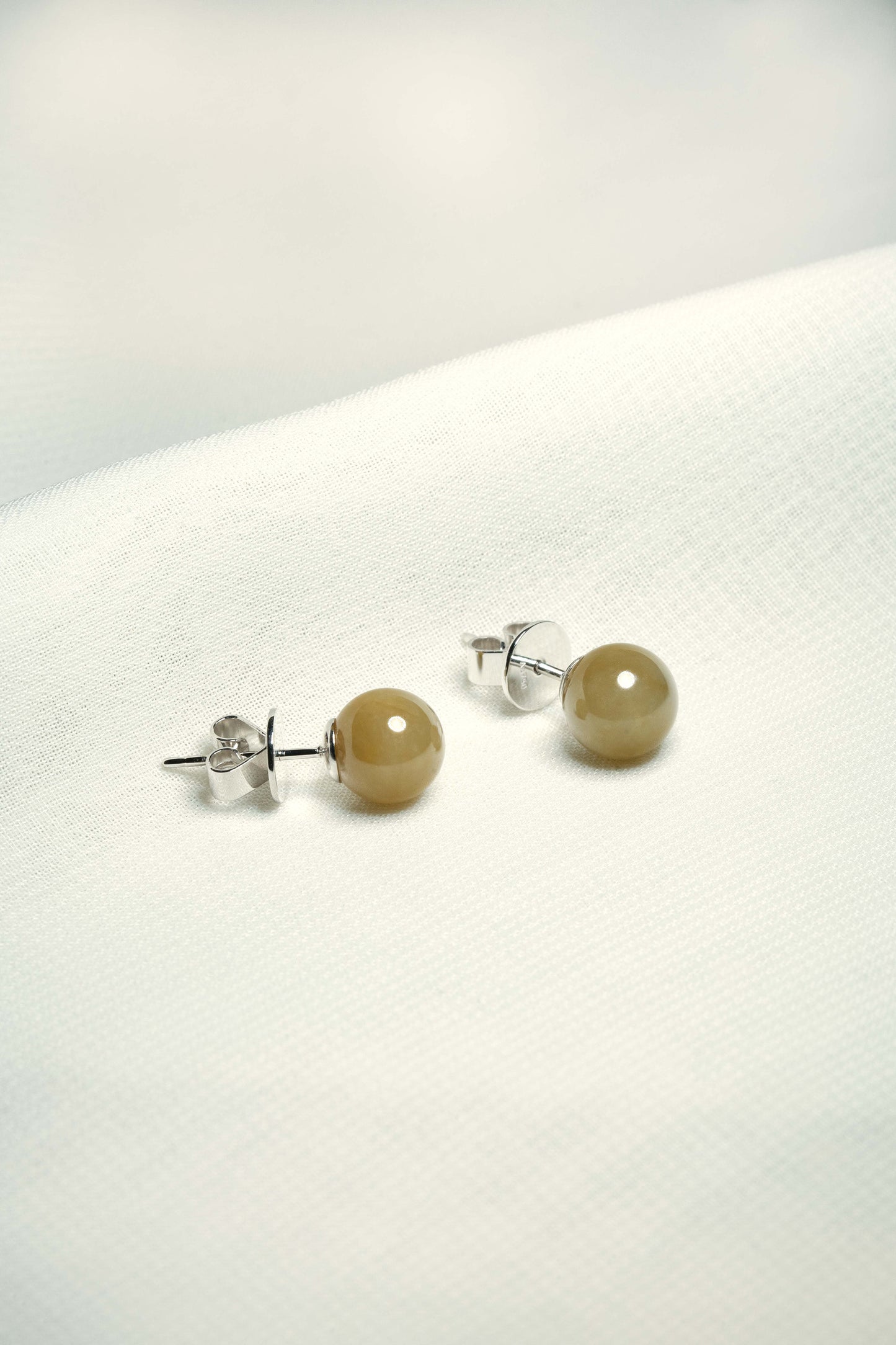 Brownish Yellow Jadeite Earrings with 18K White Gold