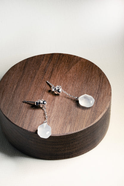 White Jadeite Earring with 18K White Gold