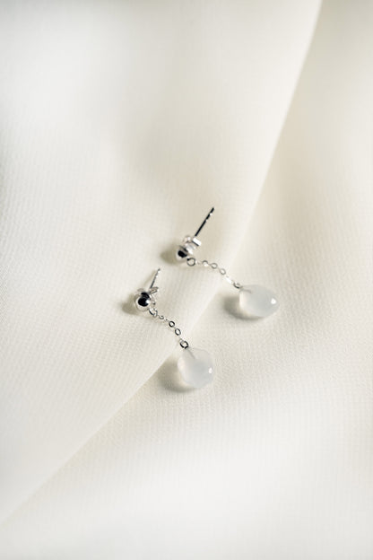 White Jadeite Earring with 18K White Gold
