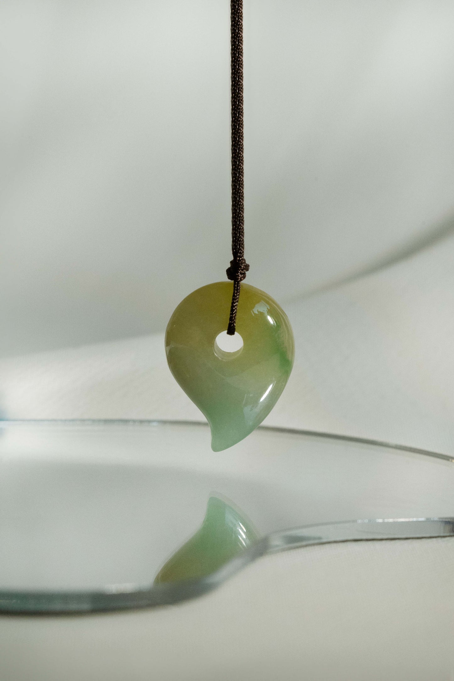 White Jadeite Comma with Light Green and Brownish Yellow Patches