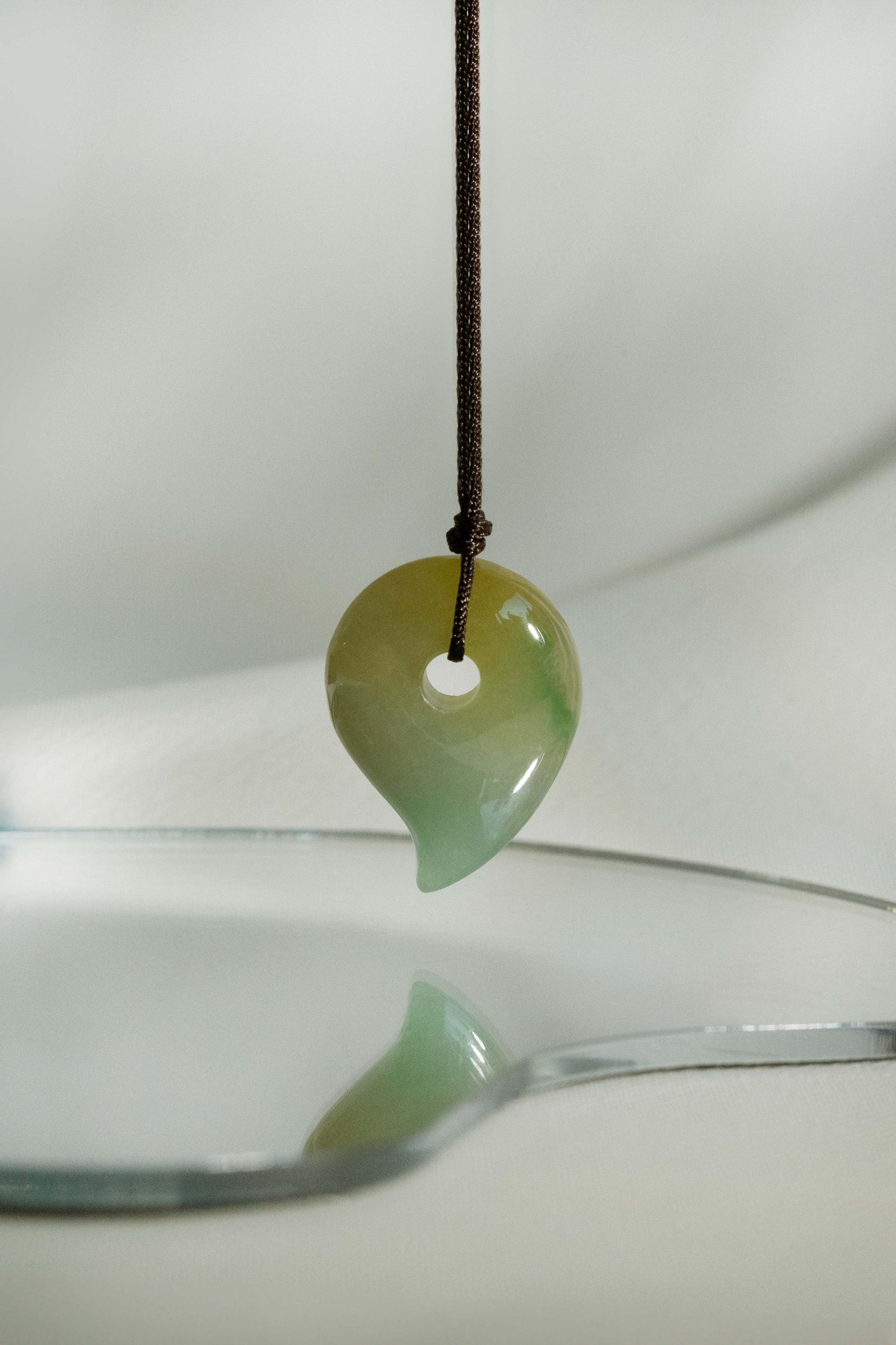 White Jadeite Comma with Light Green and Brownish Yellow Patches