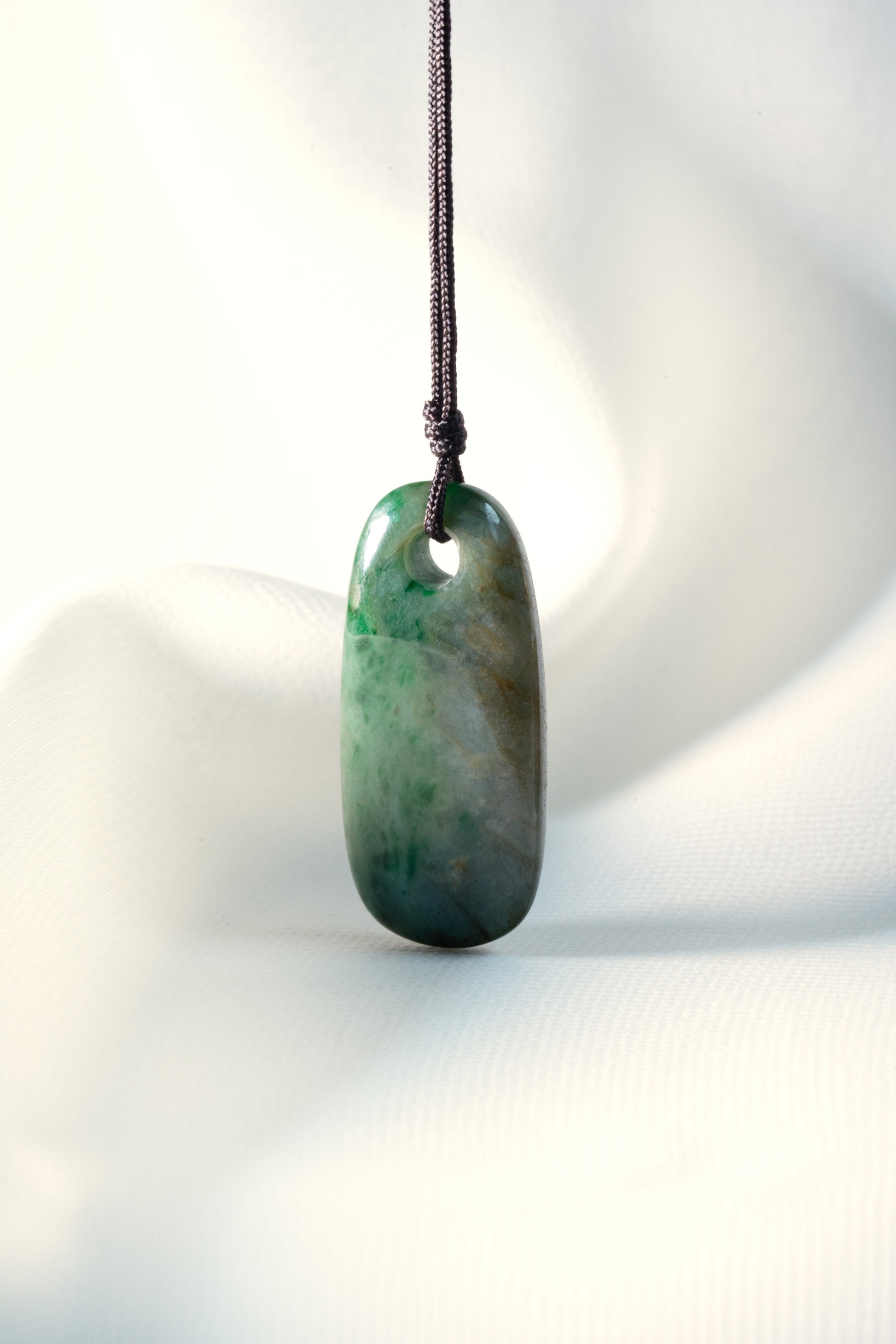 Light Green Jadeite Oval Tag with Grey and Intense Green Patches
