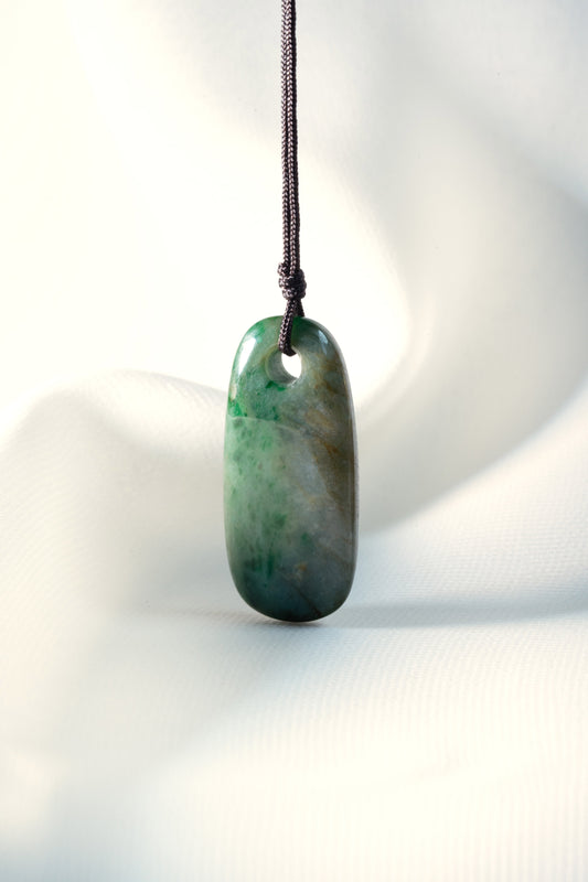 Light Green Jadeite Oval Tag with Grey and Intense Green Patches