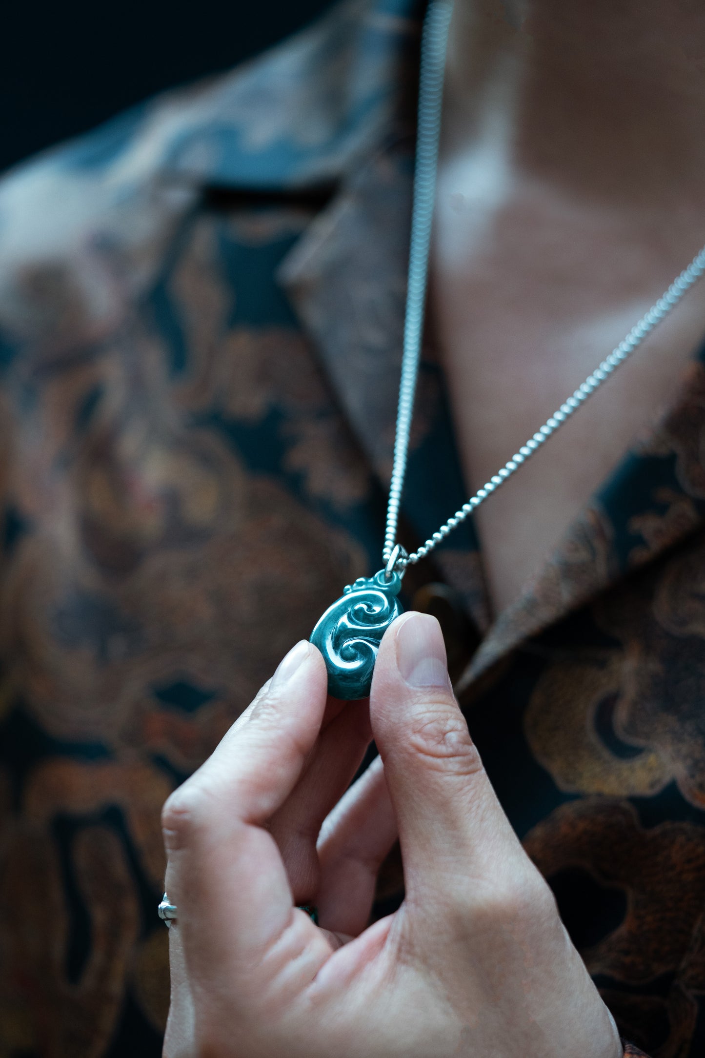 Prosperia - Bluish Green Jadeite with Platinum Hoop