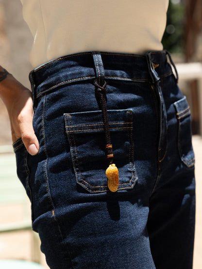 Jadeite Carved Peanut hung on Jeans