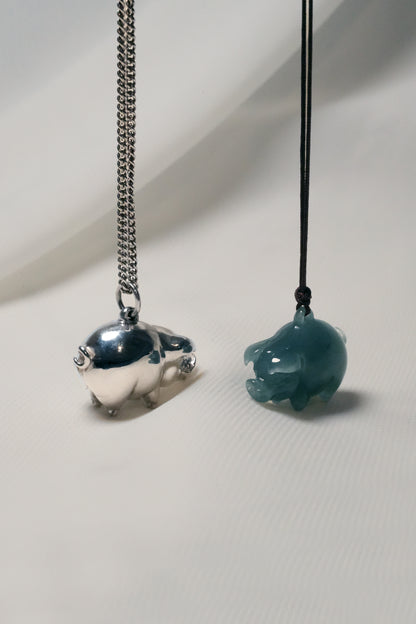 Carved Pig - Bluish Green Jadeite