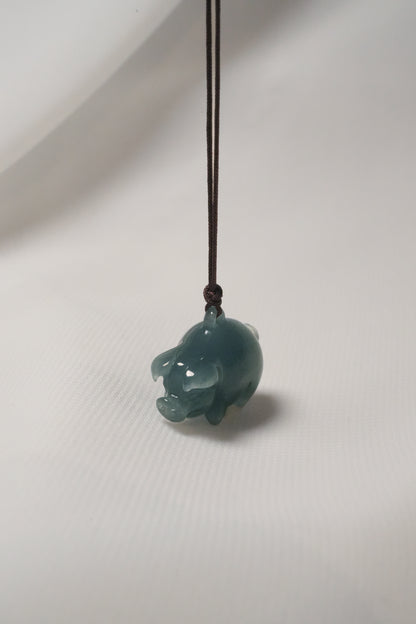 Carved Pig - Bluish Green Jadeite