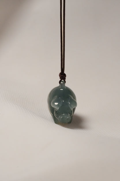 Carved Pig - Bluish Green Jadeite
