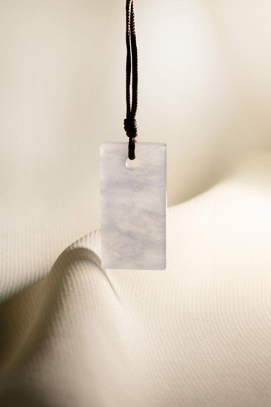 White Jadeite Tag with Pale Purple patches