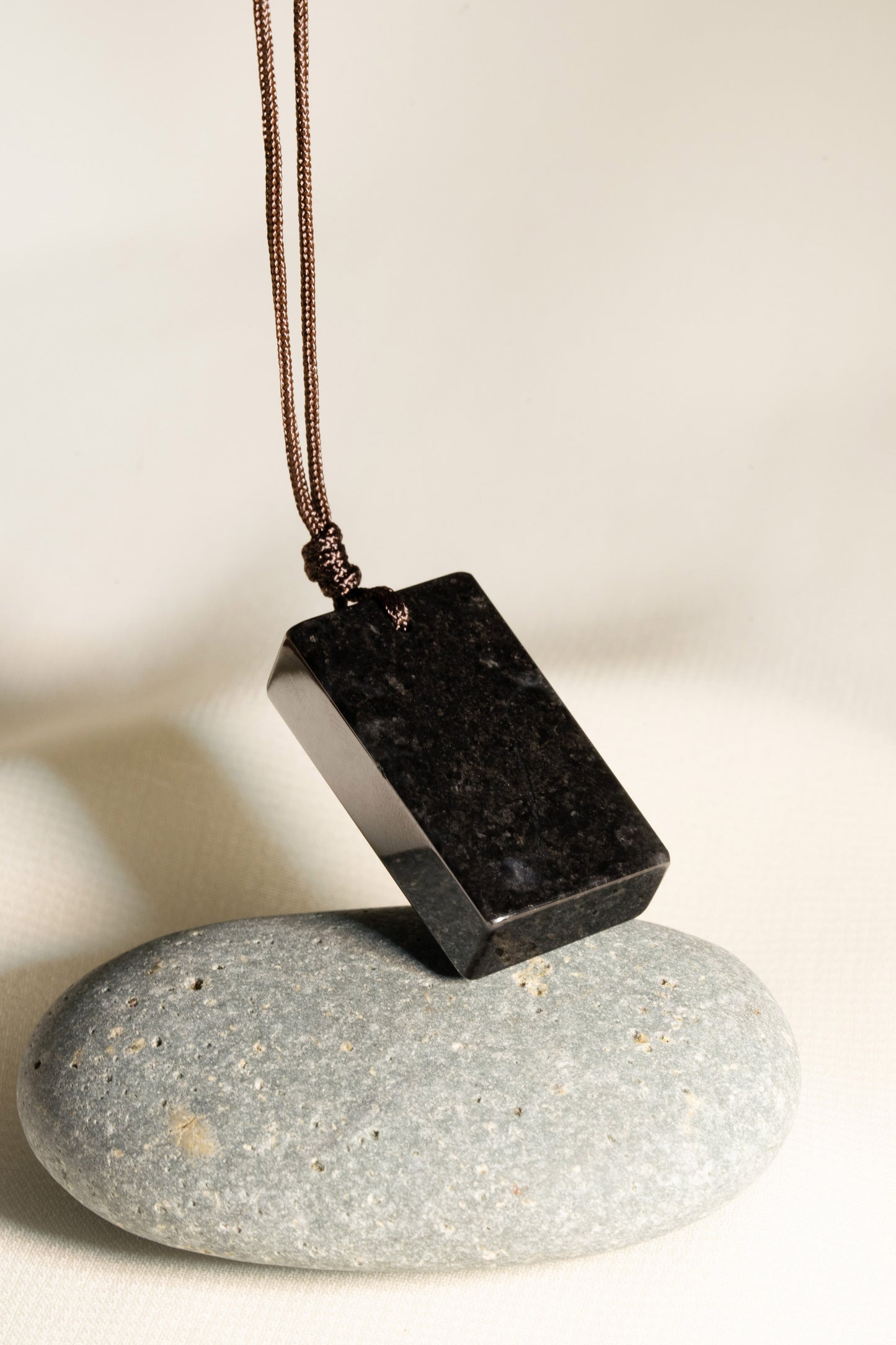 Black Jadeite Tag with White patches string with Adjustable Knot