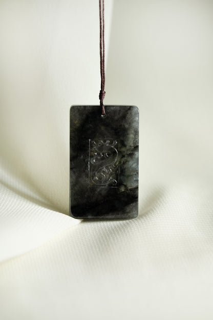 Tag with Engraved Dragon - Black Jadeite - #03