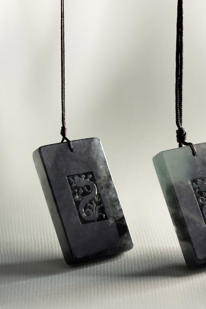 Tag with Engraved Dragon - Black Jadeite - #03