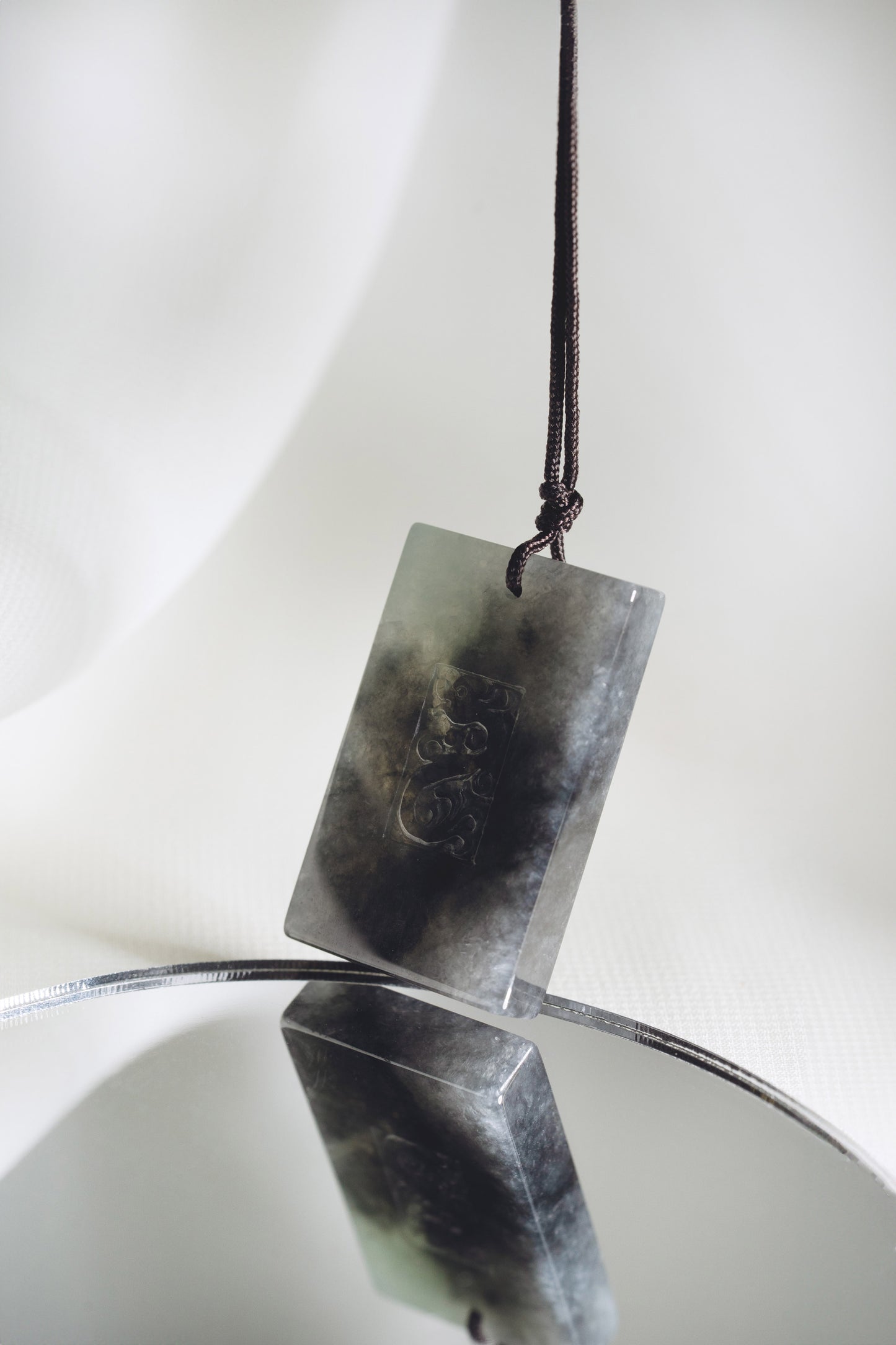 Tag with Engraved Dragon - Black Jadeite - #05