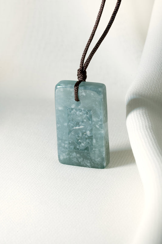 Bluish Green Jadeite Tag with Engraved Dragon