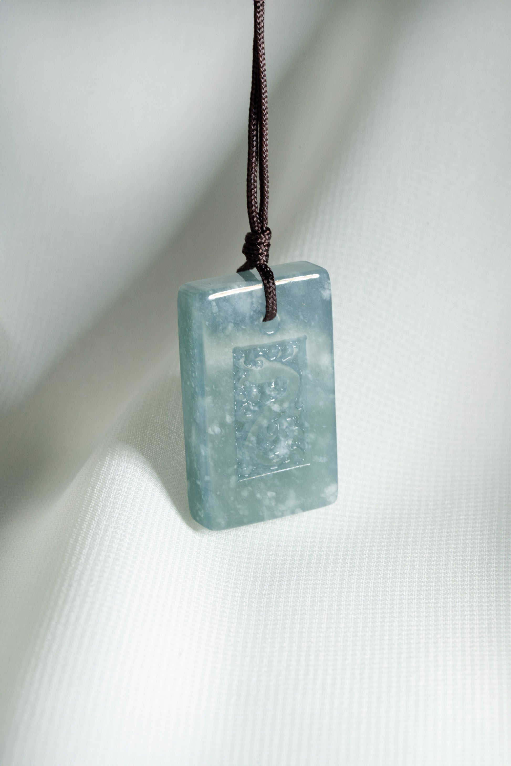 Bluish Green Jadeite Tag with Engraved Dragon 