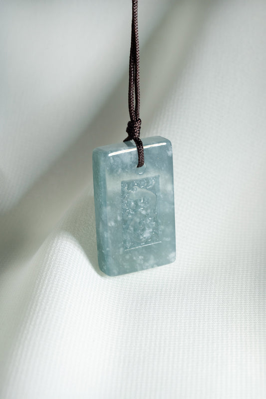 Bluish Green Jadeite Tag with Engraved Dragon 
