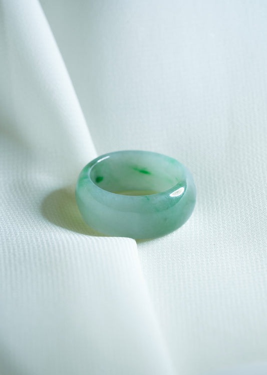 White Jadeite Ring with Intense Green patches