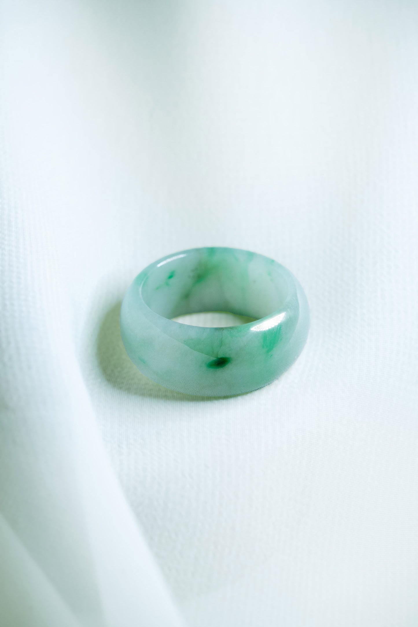 White Jadeite Ring with Intense Green patches