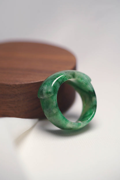 Saddle Ring #81 - Green Jadeite - US 10.5
