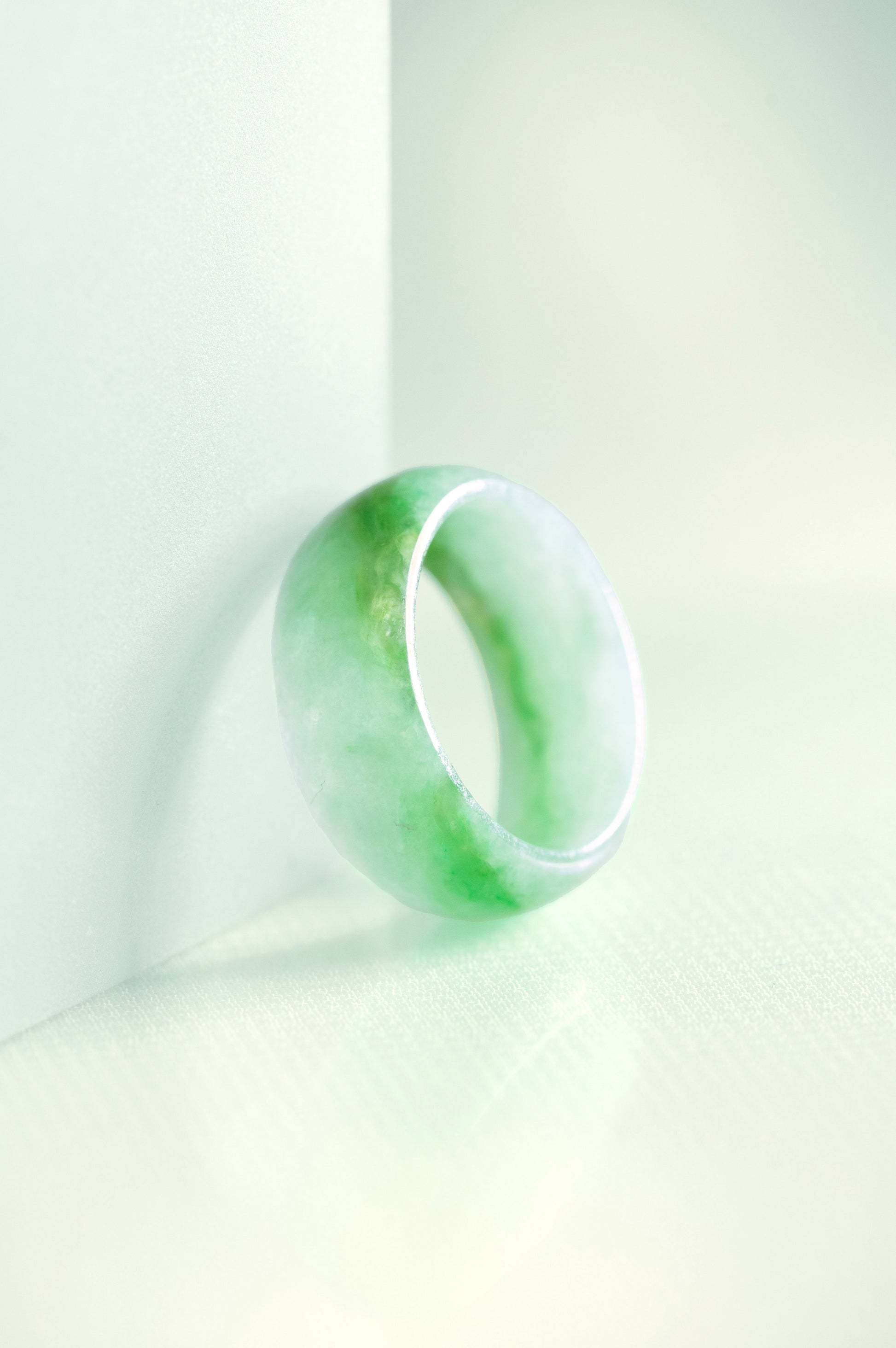 Pale Green Jadeite Ring with Medium and Intense Green patches