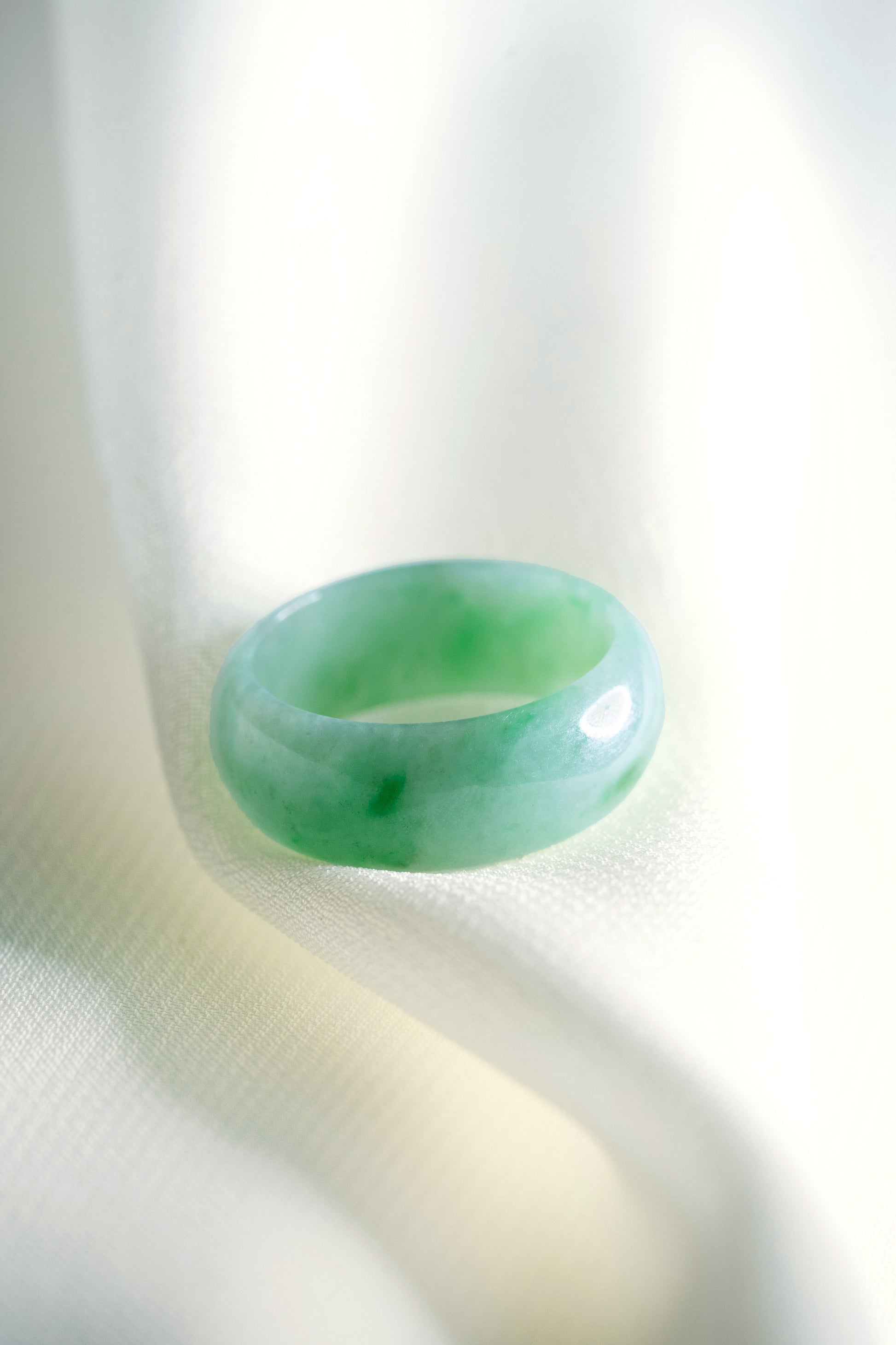 Pale Green Jadeite Ring with Bright Green patches
