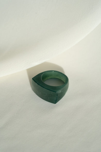 Intense Bluish Green Jadeite Ring with White Patches