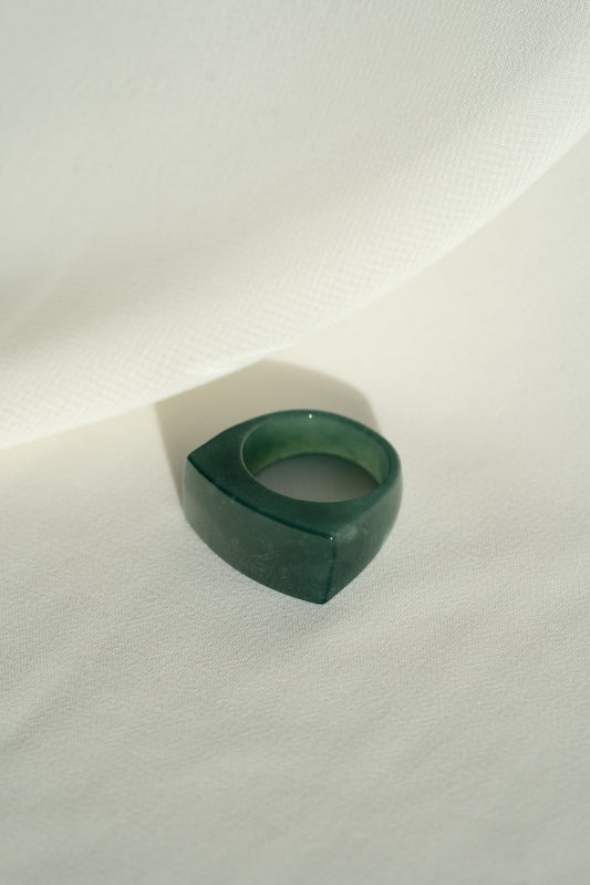 Intense Bluish Green Jadeite Ring with White Patches