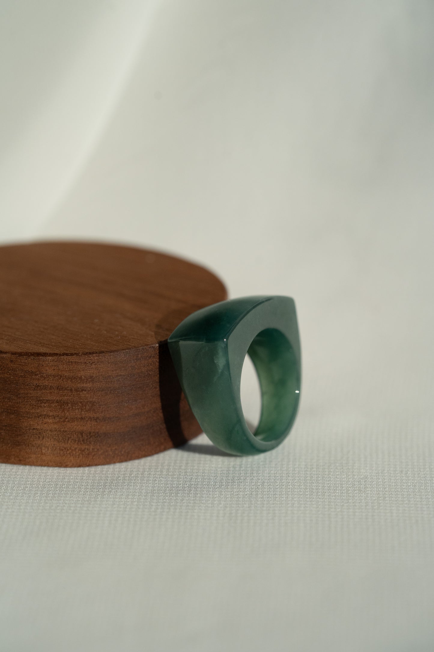 Intense Bluish Green Jadeite Ring with White Patches