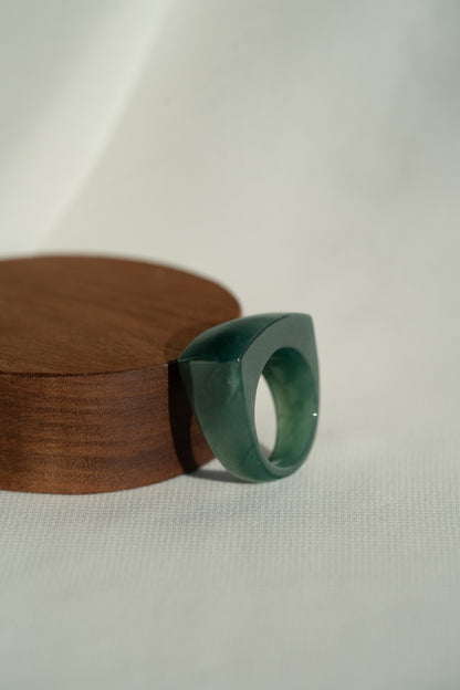 Intense Bluish Green Jadeite Ring with White Patches