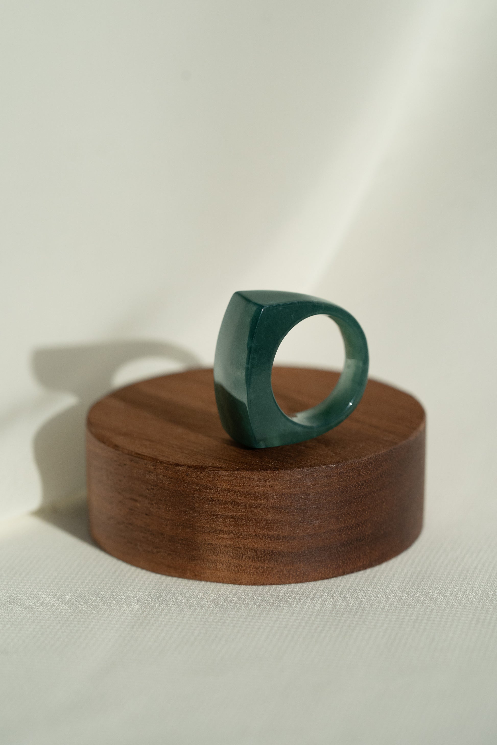 Intense Bluish Green Jadeite Ring with White Patches