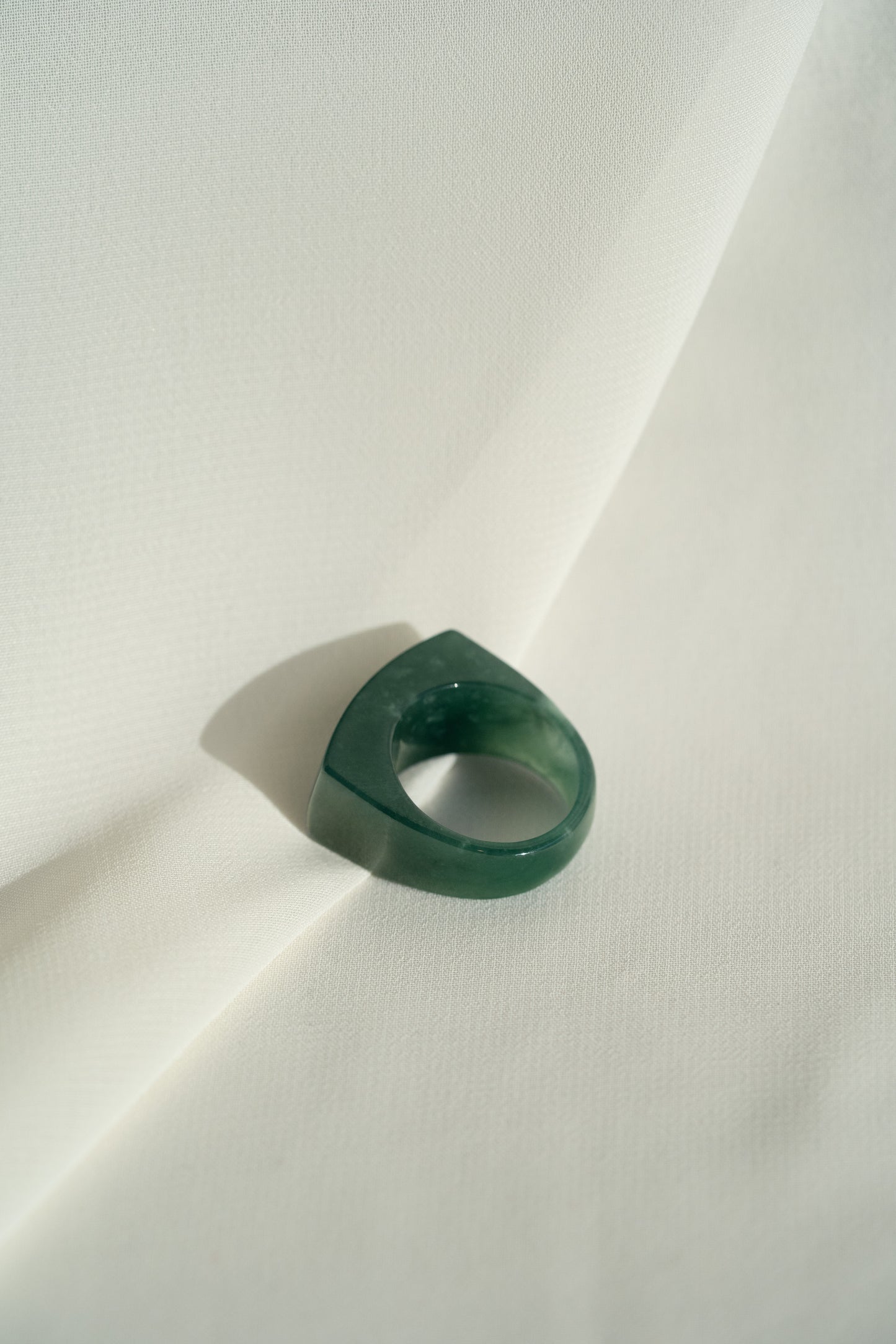 Intense Bluish Green Jadeite Ring with White Patches