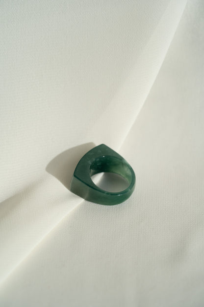 Intense Bluish Green Jadeite Ring with White Patches